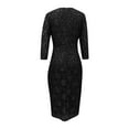 thumbnail image 4 of Oplxuo Womens Sequins Wedding Guestst Dress Lace Patchwork 3/4 Sleeve Swing Dress with Detachable Hem Elegant 2 Piece Sets, 4 of 7