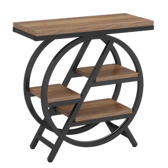 TopComfy 4 Tier End Table with Storage Shelves Staggered Design Accent Stand Industrial Style Side Table Space Saving Furniture for Living Room Bedroom, Brown