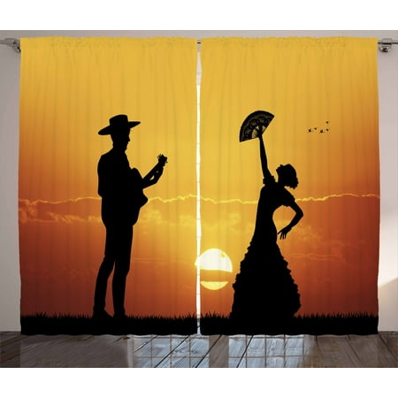 Spanish Curtains 2 Panels Set Flamenco Couple Dancer And