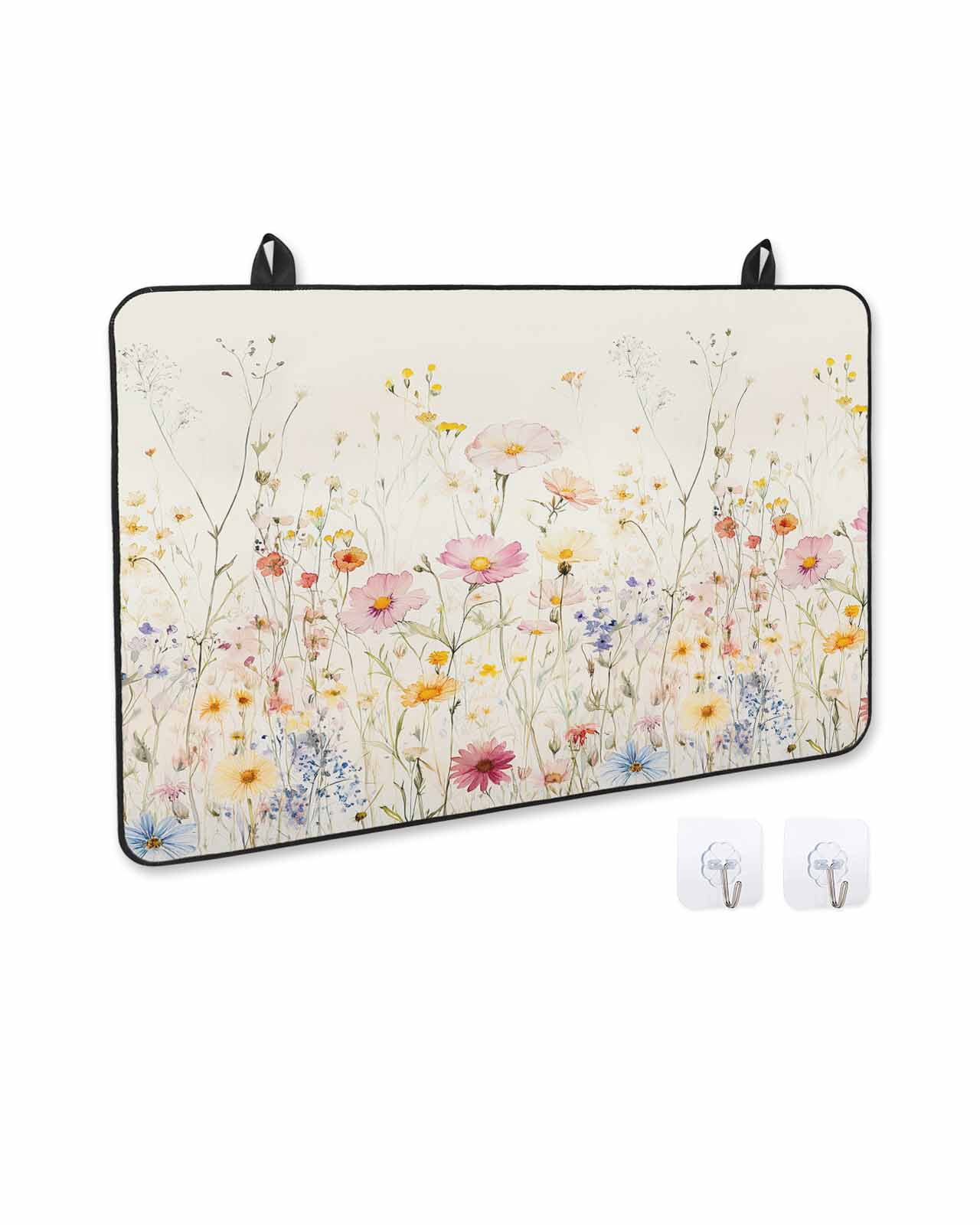 nqOlkjepod Large Induction Cooktop Protector Mat 36"x21", Beige Floral Spring Stove Top Covers for Electric Stove, Vintage Farmhouse Botanical Stove Burner Cover Mats, Glass Top Stove Cover