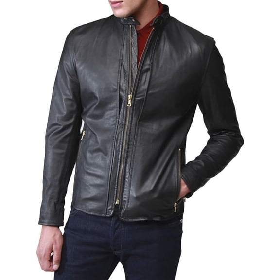 Mens Leather Jacket Slim Fit Biker Motorcycle Black Genuine Lambskin Jacket Coat A276