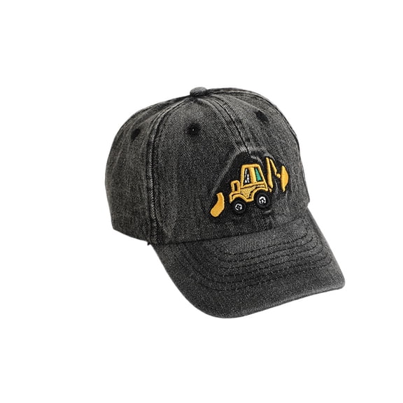 Cute Embroidery Excavator Kids Baseball Cap Adjustable Cotton Washed Vintage Cowboy Hat for Boys Girls Age 2-8