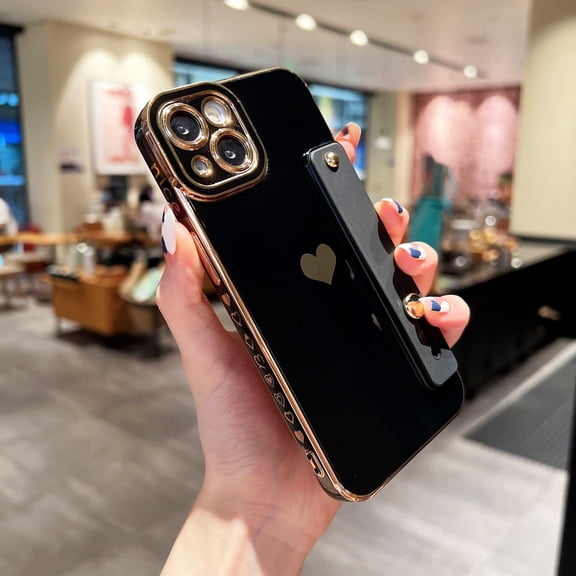 For Apple iPhone 14 Plus Slim Rubber Cute Love Heart Wrist Strap Stand Shockproof Case Cover