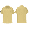 thumbnail image 3 of Womens Smocked Striped Boyfriend Shirt Casual Collar Shorts Sleeve Button Down Blouse Tops with Pocket Yellow XXL, 3 of 7