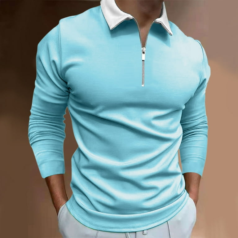 Men's Long Sleeve Fashion POLO Shirt Classic Zipper Casual Slim Shirts