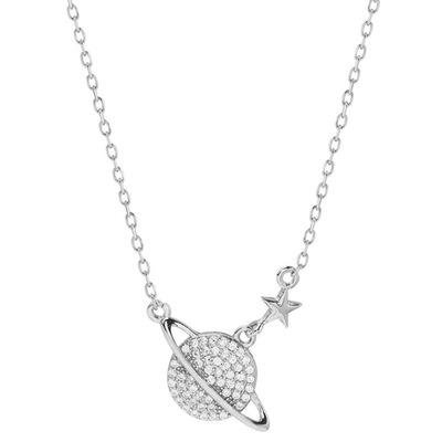 Necklace in 925 sterling silver with planet Saturn rhinestones Silver: one size/Silver Great Gift