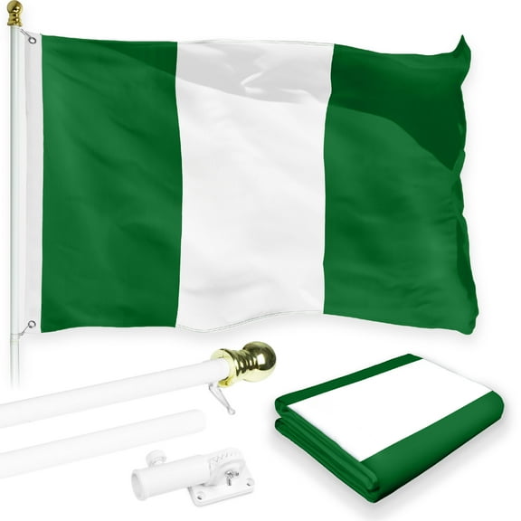 G128 Combo Pack: 6 Feet Tangle Free Spinning Flagpole (White) Nigeria Nigerian Flag 3x5 ft Printed 150D Brass Grommets (Flag Included) Aluminum Flag Pole