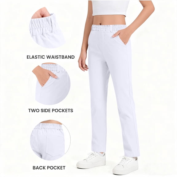 Kids Girls Straight Leg Dress Pants Stretchy Knit Pull-on Elastic Waist Slim Fit Work Style Trousers for School Uniform Official Event, 5T-16Y