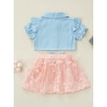 thumbnail image 4 of Franhais Kid Girl Outfits Set, Lapel Ruffle Trim Short Sleeve Buttons Shirts Tops with Bow Butterfly Decoration Mesh Skirt, 4 of 9