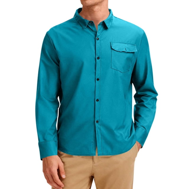 Mens Button Down Dress Shirt Collared Long Sleeve Business Shirts Plus Size Lightweight Shacket Casual Fashion Jackets