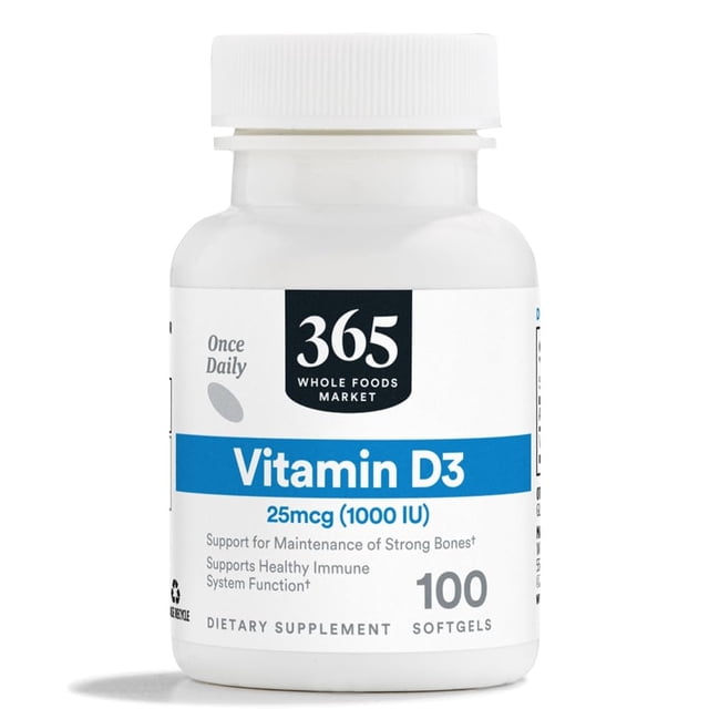 Suplemento 365 de Whole Foods Market Vitamina D3 1000 UI 100 cápsulas blandas