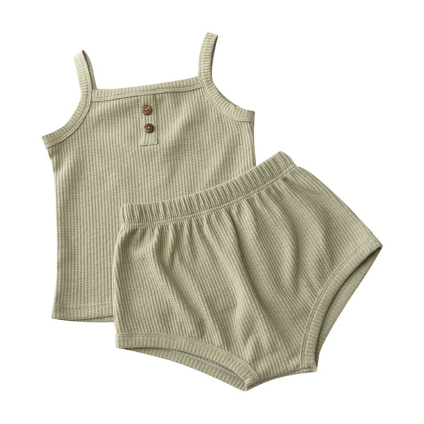 Odeerbi 9M-4Y Conjunto de Verano Niña Camisola de Punto Rib Bloomers Cubrepañal Short Conjunto de Dos Piezas de Ropa Interior