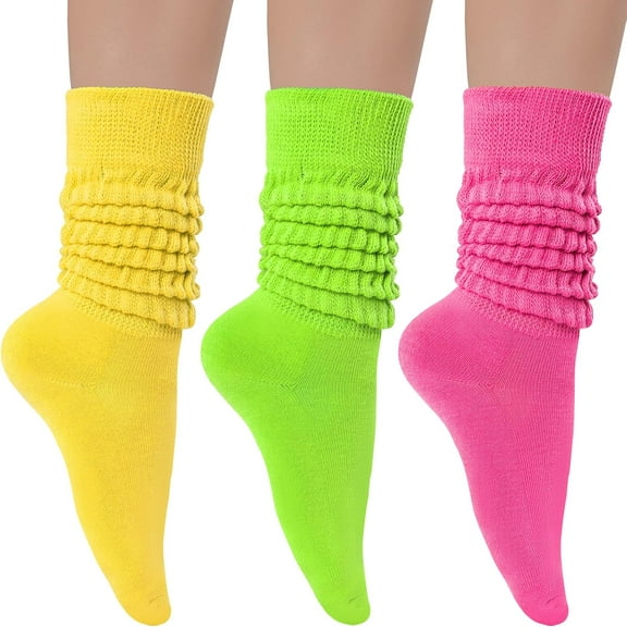 3 Pairs Women's Slouch Socks Cotton Knit Knee High Tube Scrunch Sock Size 6-11