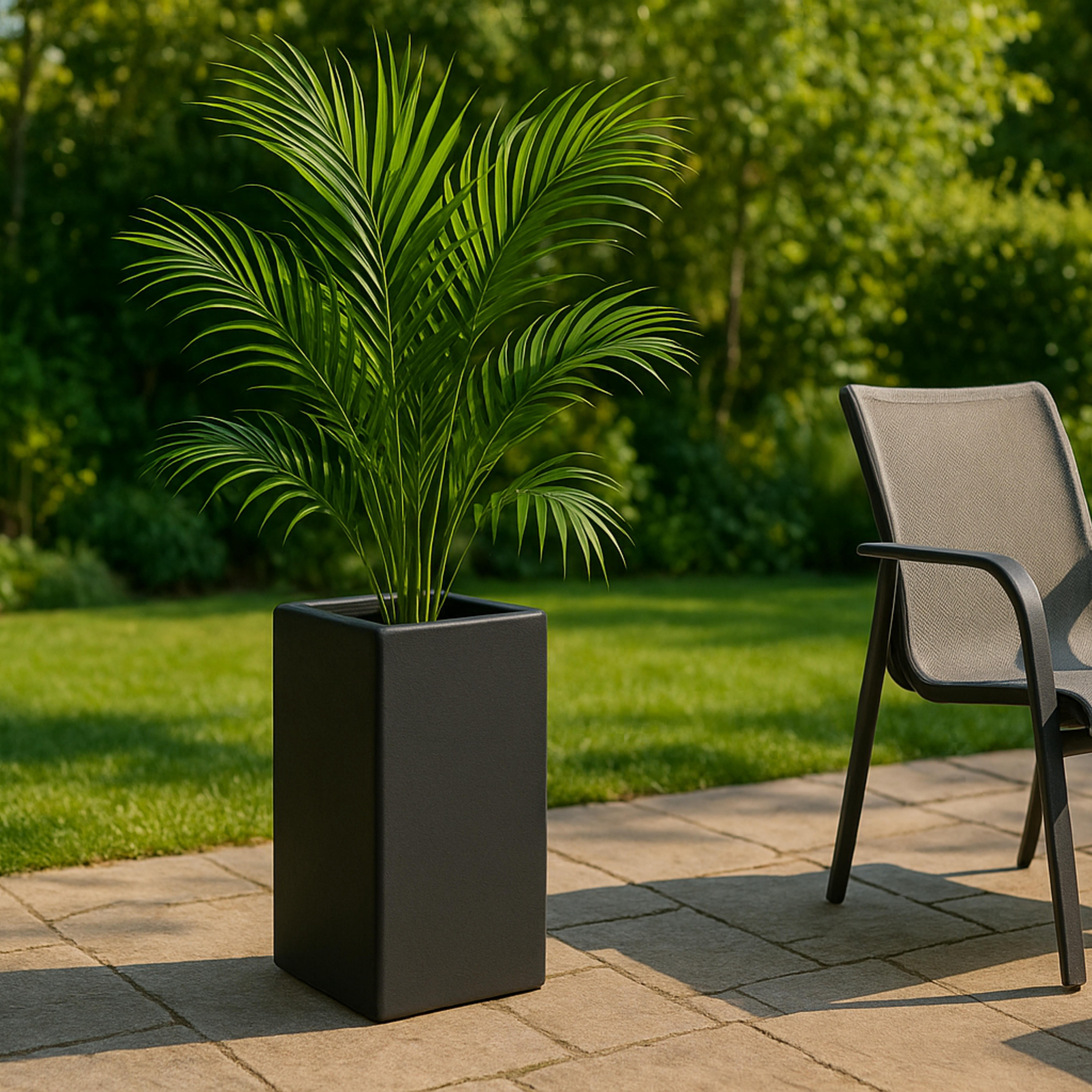 LeisureMod Terra Fiberstone and MGO Clay Planter, Mid-Century Modern Tall Square Planter Pot for Indoor and Outdoor (Black, 20 Inch)