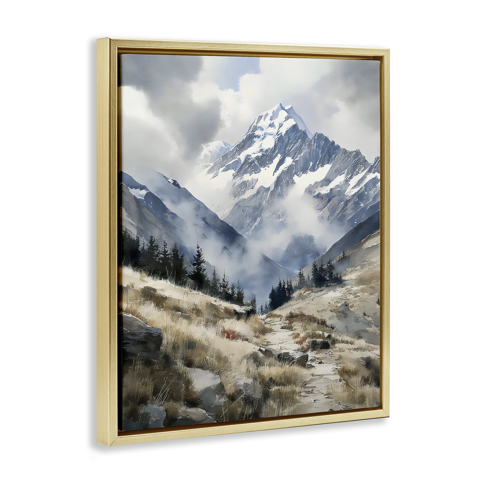 Stupell Industries Snow Caps Mountain Peaks Gold Framed Floater Canvas Wall Art, design by Franklyn Gregory