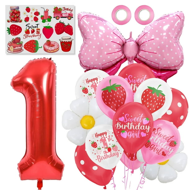 Set de globos con temática de fresa dulce, número 1 x 14