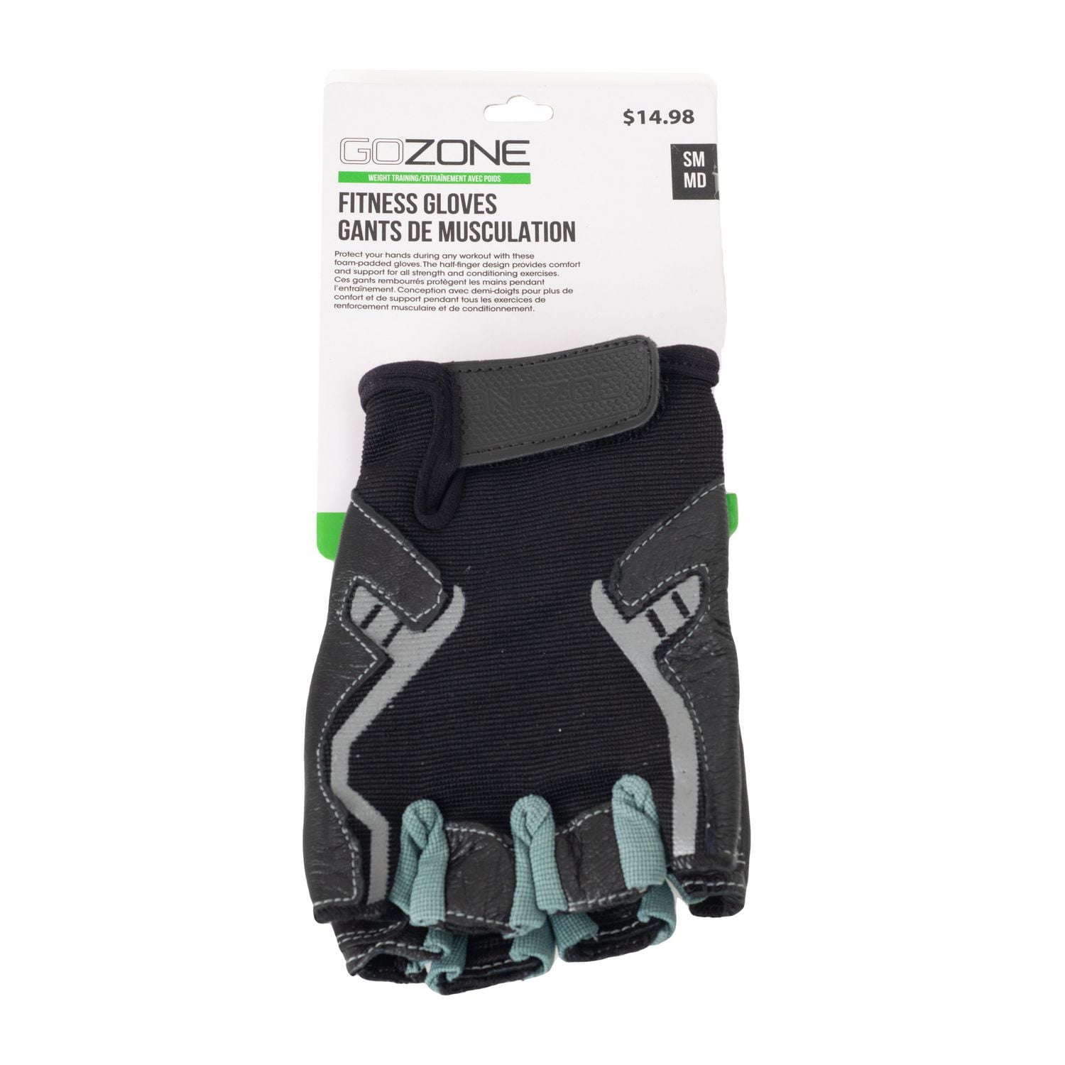 Gants de musculation GoZone – Style traditionnel – P/M – Noir/gris Conception mi-doigt