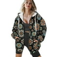 thumbnail image 4 of COEQINE Fashion Sweatshirts Women's Oversized Hoodie with Pockets Mandala Black Print Full Zipper Tops for Women Lightweight Hooded Jacket Fall Outfits Casual Wear, XL, 4 of 7