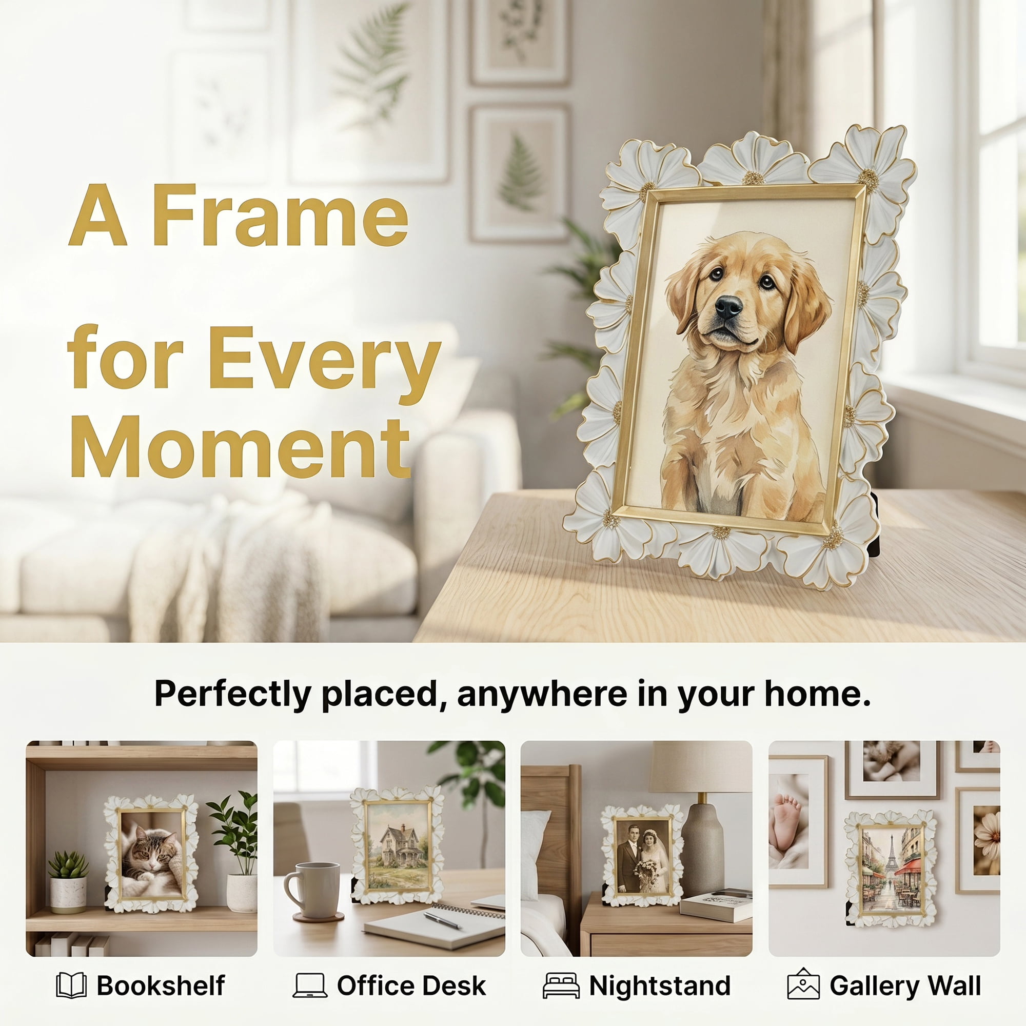 Unique Bargains 3D Daisy Resin Cute Floral Photo Frame White 5" x 7"
