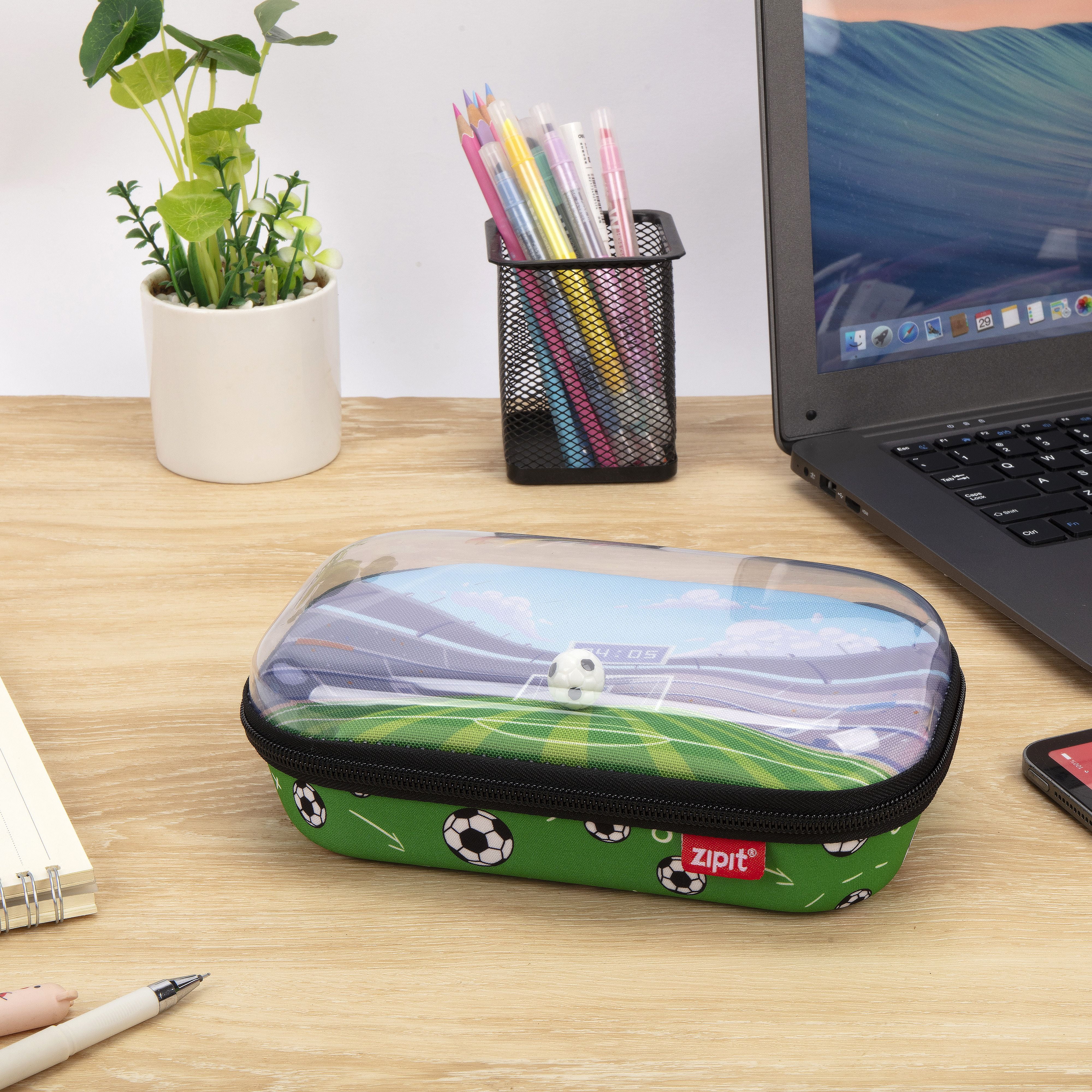 ZIPIT Soccer Pencil Box for Boys with Clear Top for Elementary School