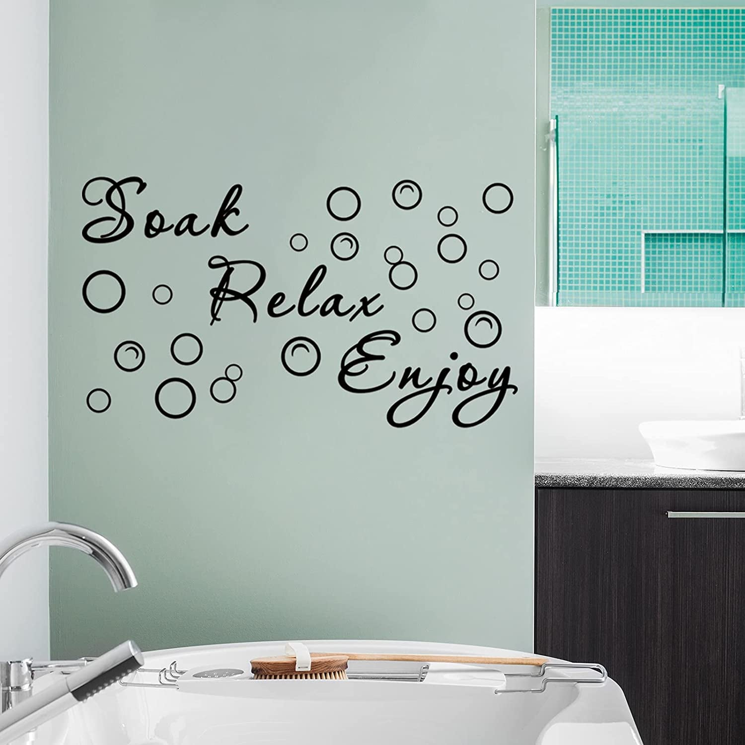Relax Vinyl Decals Wall Art Soak Phrase Enjoy Bathroom 