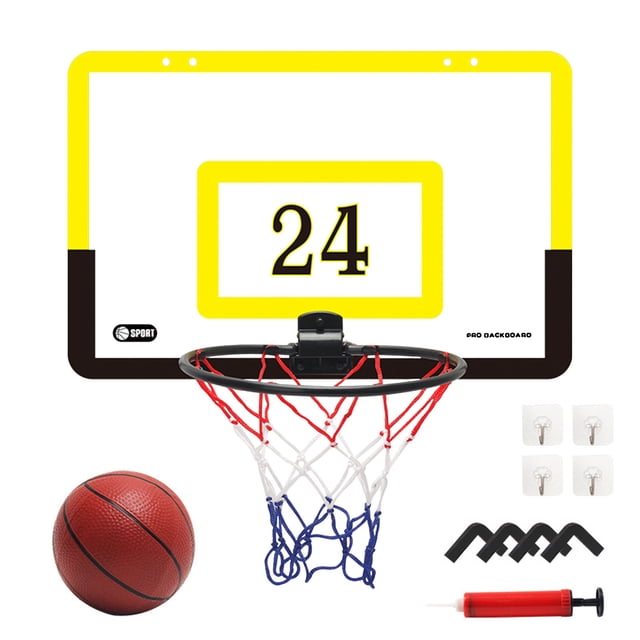 Tablero de baloncesto transparente para colgar en la puerta, Mini tablero trasero de baloncesto sin perforaciones con 1 cesta de red, 4 ganchos, 1 baloncesto Wmkox8yii HAHFKSH1003