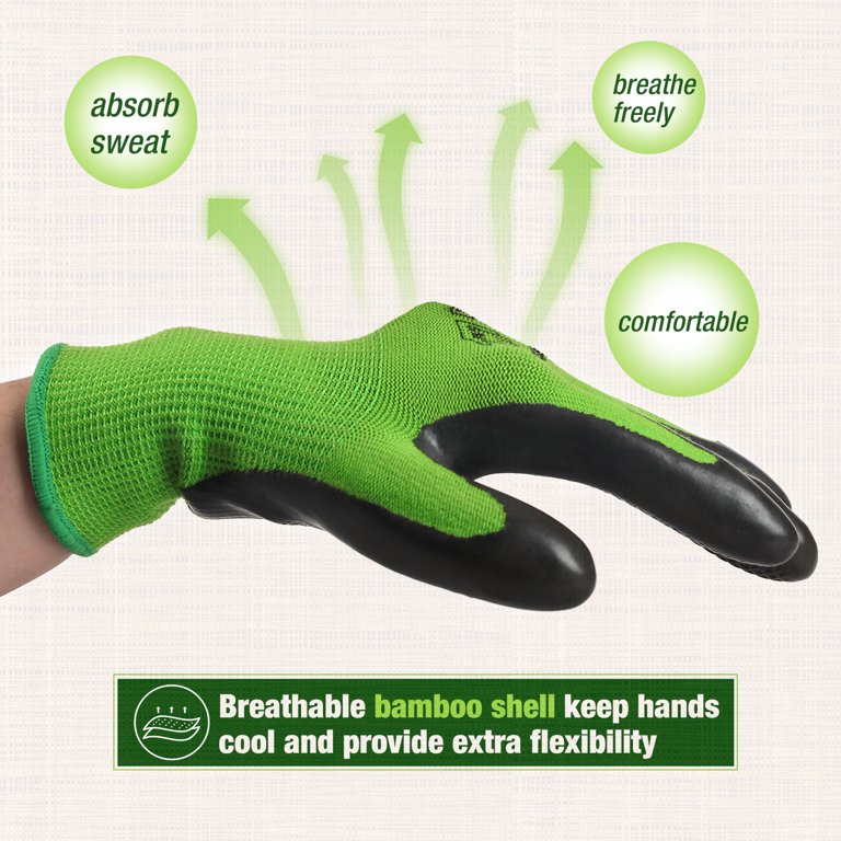  COOLJOB 2 Pairs Gardening Gloves for Women and Men, Bamboo Working  Gloves Touchscreen, Grippy Nitrile Rubber Coated Work Gloves, Green/Black,  Small Size (2 pairs S) : Patio, Lawn & Garden