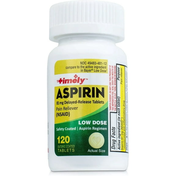 Timely Low Dose Aspirin 81mg for Adults 120 Count