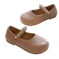 thumbnail image 5 of Girls Mary Jane Shoes with Pearl Strap, Closed Toe Dress Flats for Toddler/Little Girls Beige 11, 5 of 7