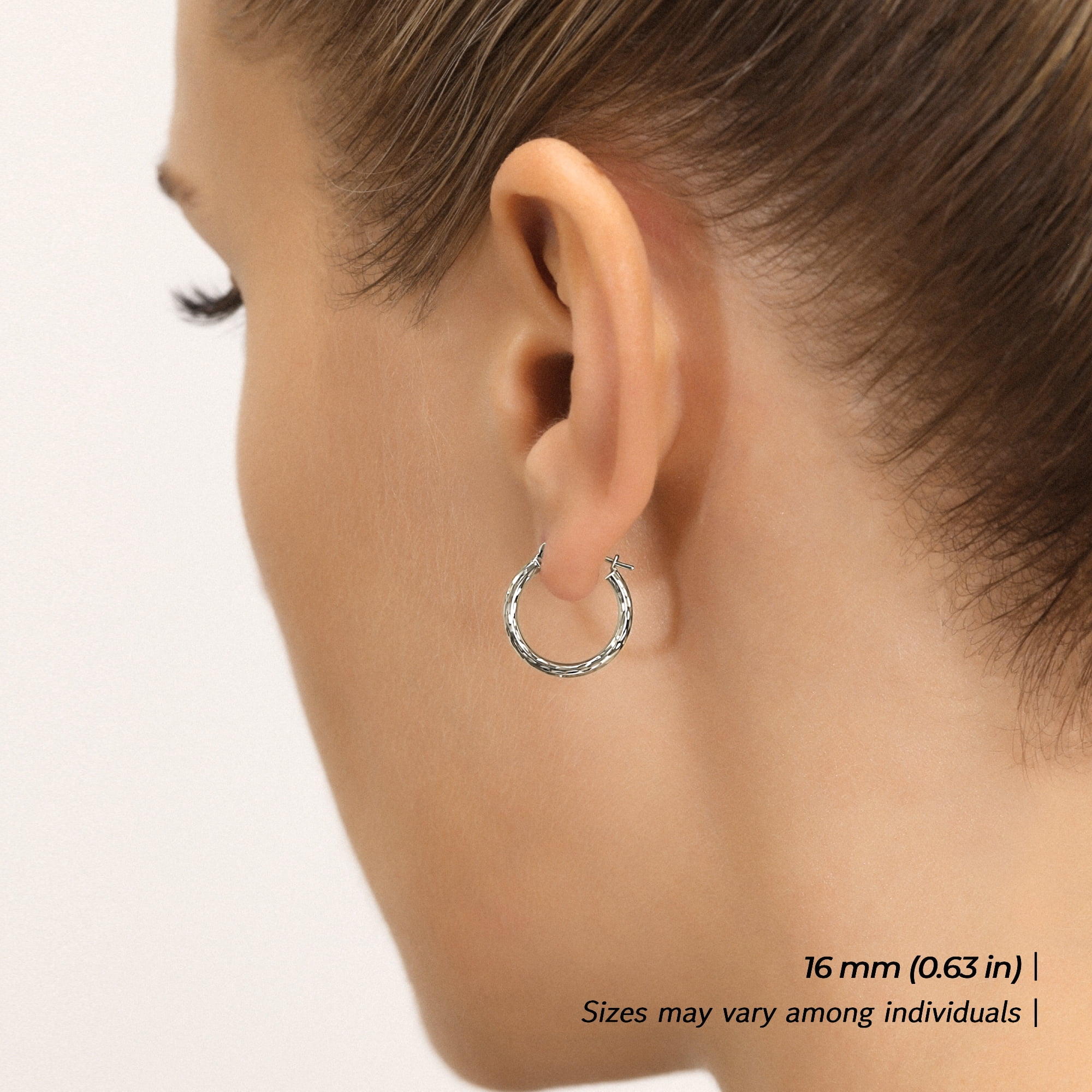 Tilo Jewelry 10K White Gold Hand Engraved Full Diamond-Cut Round Hoop Earrings (16mm) for Women & Unisex