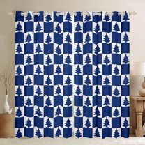 Feelyou Kids Kawaii Xmas Tree Blackout Curtains Set of 2 (52x84 Each), Blue Plaid Checkered Window Curtains, Merry Christmas Theme Curtains and Drapes, Black Out Curtains Decor