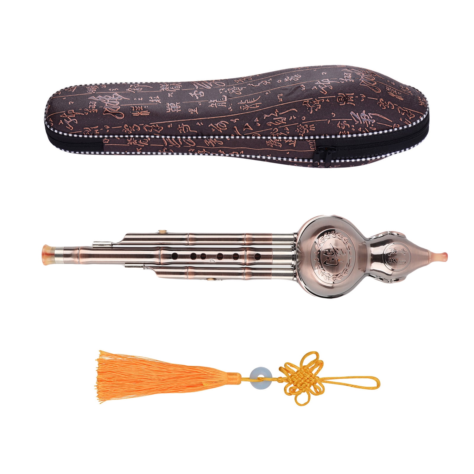Gourd Cucurbit Flute With 3 Tone C Key Hulusi Gourd Cucurbit Flute Aluminum with Copper Plated Pipes Chinese Traditional Instrument with Chinese Knot Carry Case for Beginners Musical Amateurs
