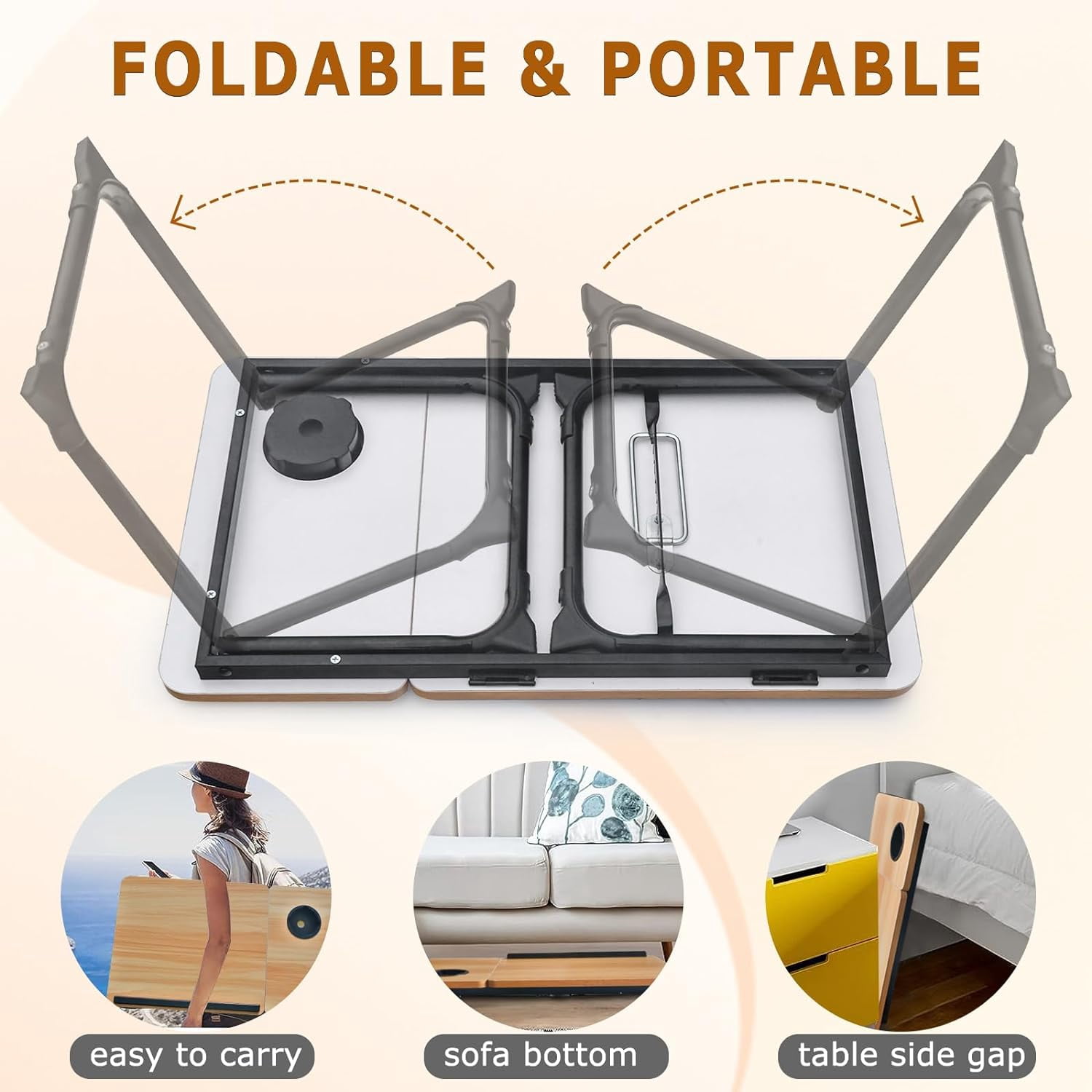 Laptop Desk for Bed, 5-Angle Adjustable Bed Desk with Foldable Legs &Cup Holder, Light Weight Bed Tray Table for Writing/Eating/Reading, Lap Desk for Couch/Sofa/Floor