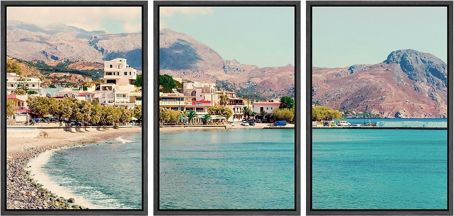 PixonSign Framed Canvas Print Wall Art Set Mountain Range Coastal Beach ...