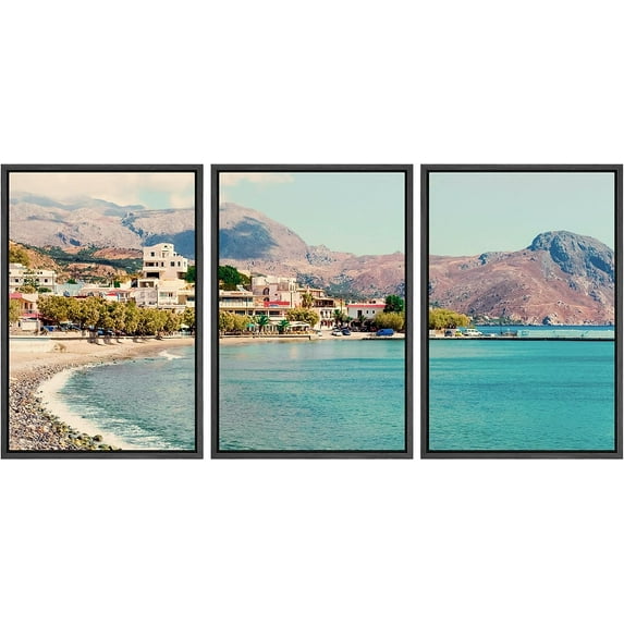 PixonSign Framed Canvas Print Wall Art Set Mountain Range Coastal Beach Shore Urban Architecture Photography Realism Scenic Landscape Decorative Colorful Multicolor for Bedroom - 16"x24"x3 Black