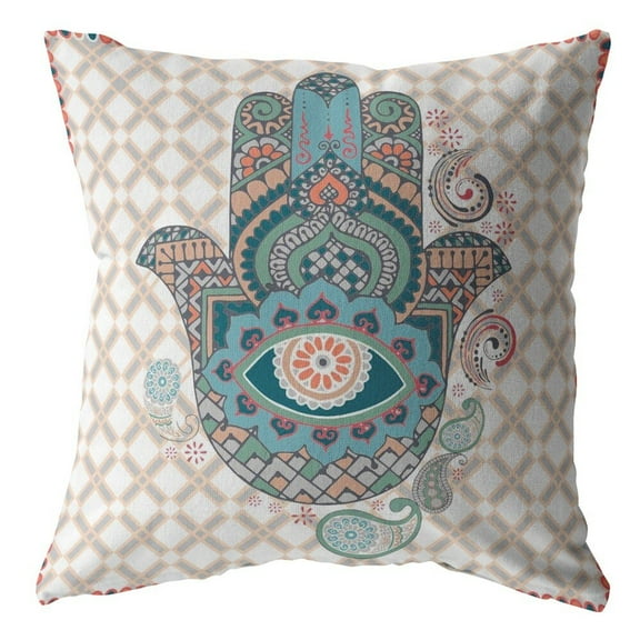 18" Blue Gray Hamsa Boho Suede Throw Pillow