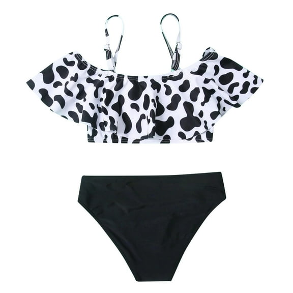 Fesfesfes Cow Print Ruffle Swimsuit Set (Girl's)