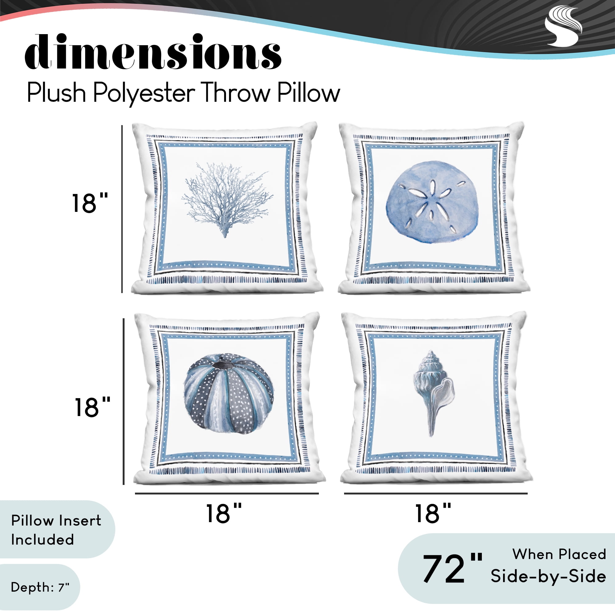 Stupell Industries Teal Coastal Borders 4 Piece Decorative Printed Throw Pillow Set, design by Lanie Loreth