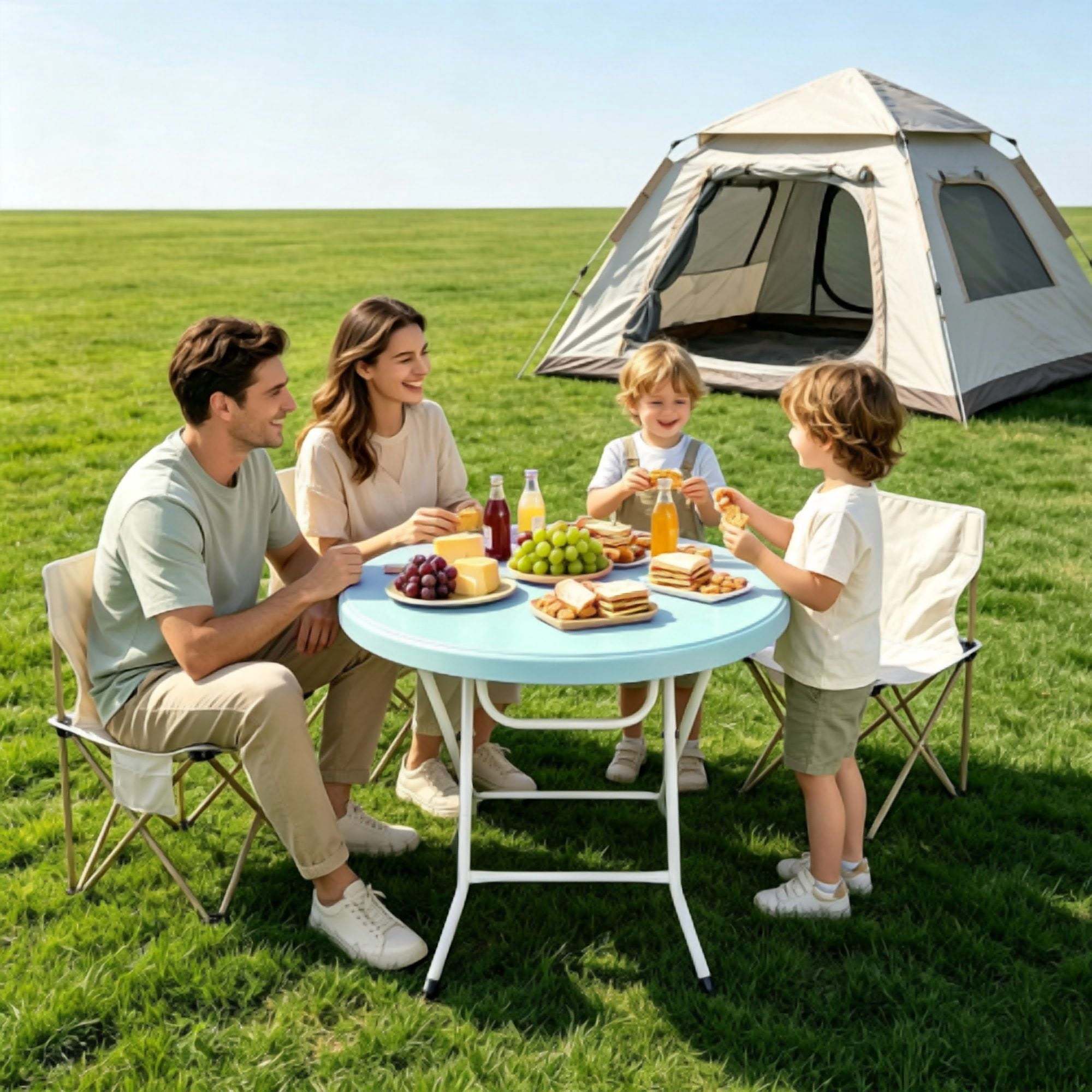 31.5" Round Folding Table, HDPE Cocktail & Bistro Table, Tool-Free Setup, Foldable for Outdoor Parties, Weddings, Cafes & Backyard, Blue