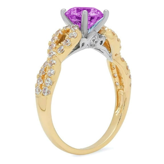 1.42 ct Round Cut Simulated Alexandrite Solitaire with Accents Engagement Ring for Women in 18K Yellow/White Gold