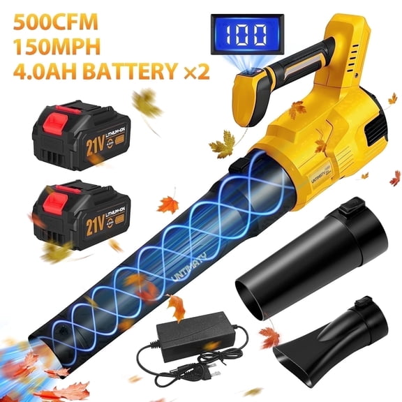 UNTIMATY 500 CFM Cordless Leaf Blower for Lawn Care 200 MPH Battery Leaf Blower Leaf Blower with 2 x 4.0Ah Battery, Brushless Motor, Charger, 3 Variable Speeds