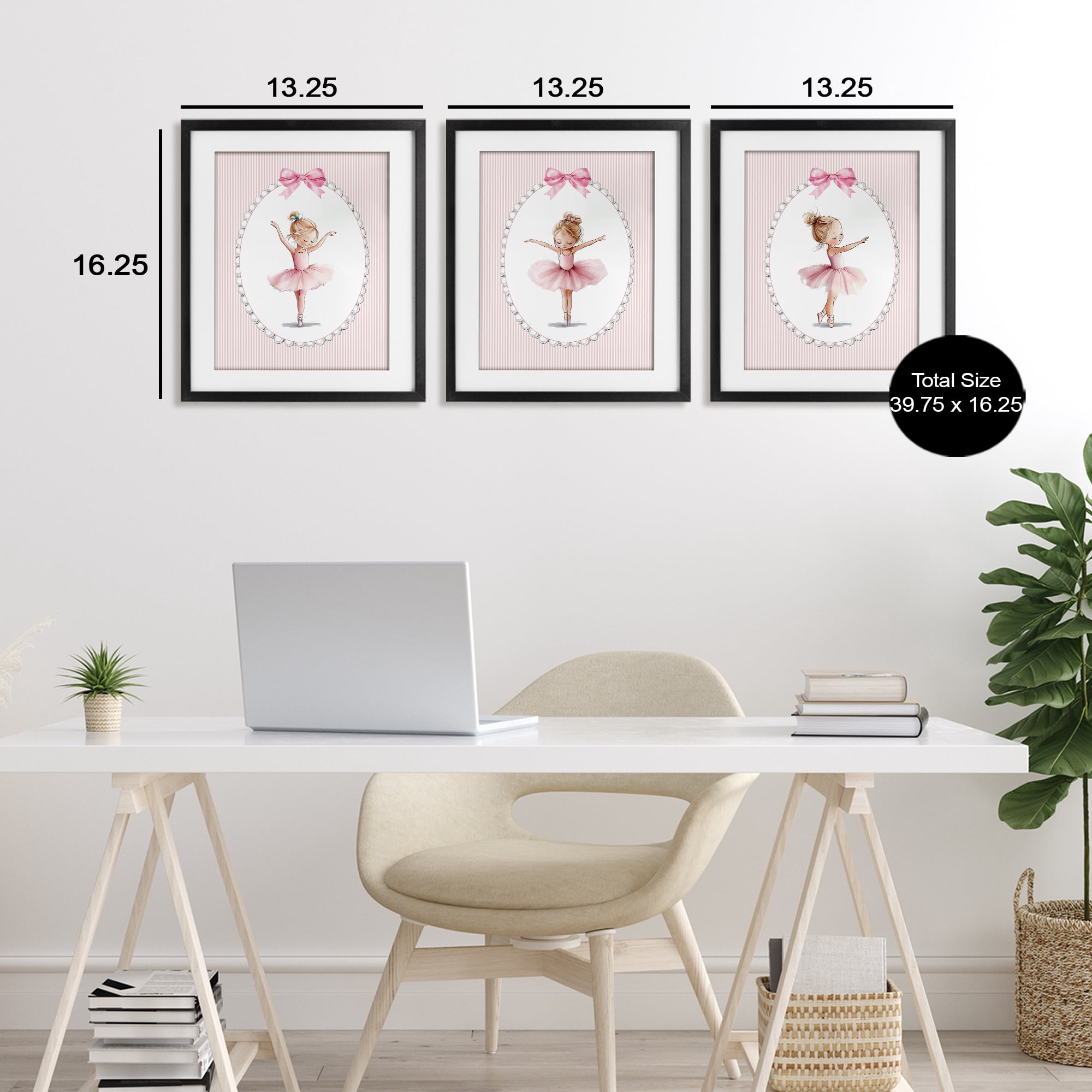 Stupell Industries Dancing Ballerinas in Pink 3 Piece Black Framed Print Under Glass Set, design by Christine Simpson Art