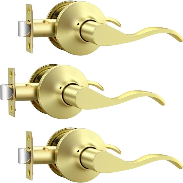 Leviers de Porte en Or Brossé pour Intérieur, Poignées de Porte de Passage en Laiton, Style Rabattable, Poignées de Porte de Hall/placard, Intérieur Sans Clé, Ensembles de Leviers Non Verrouillables, Réversibles pour Côté Droit/gauche