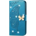 thumbnail image 2 of Wallet Case for Samsung Galaxy S23 Ultra,3D Butterfly Pattern PU Leather Flip Phone Case with Magnetic Clasp and Cash Card Slots Holster for Galaxy S23 Ultra,HZD Rhinestone Blue, 2 of 18