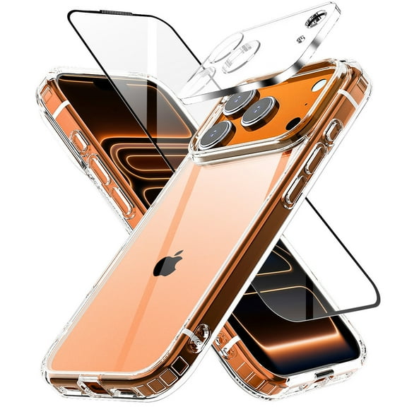 AICase Crystal Clear Case for iPhone 17 Pro Max Shockproof Hard Cover   Glass Screen Protector Glass Lens Protector