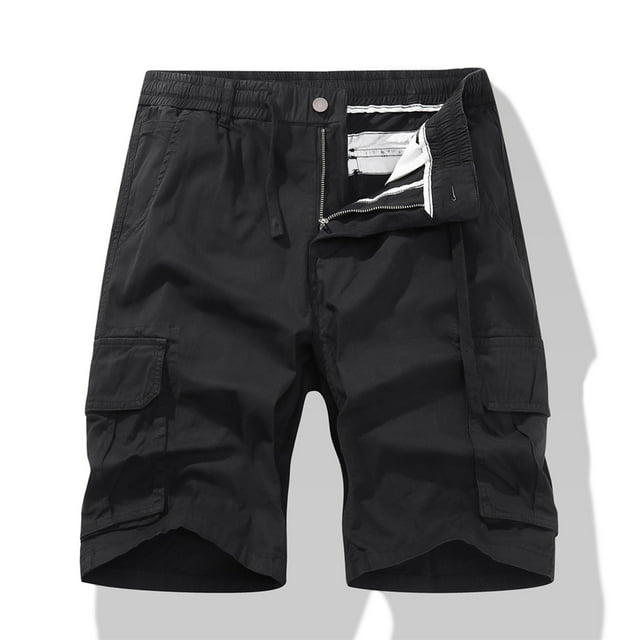 IROINID Running Shorts for Mens,Men Casual Solid Zipper Button Pockets Cropped Cargo Shorts Black XXL