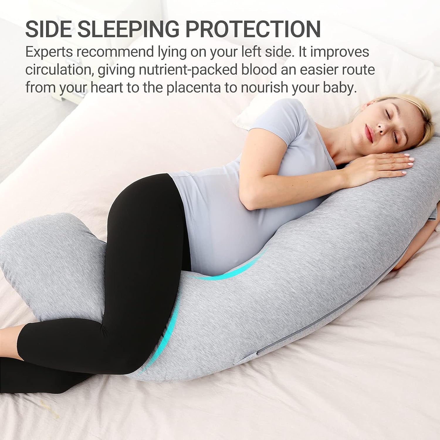 Pregnancy Pillows for Side Sleeping, J Shaped Maternity Body Pillow for Pregnancy, Soft Pregnancy Pillow with Jersey Cover for Head Neck Belly Support