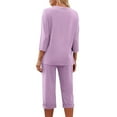 thumbnail image 7 of Tnhcen Women's 3/4 Sleeve V Neck Solid Sleepwear Set Soft Milk Silk Brushed Fleece Pajamas Plus Size S-2XL Comfortable Home Loungewear, 7 of 7