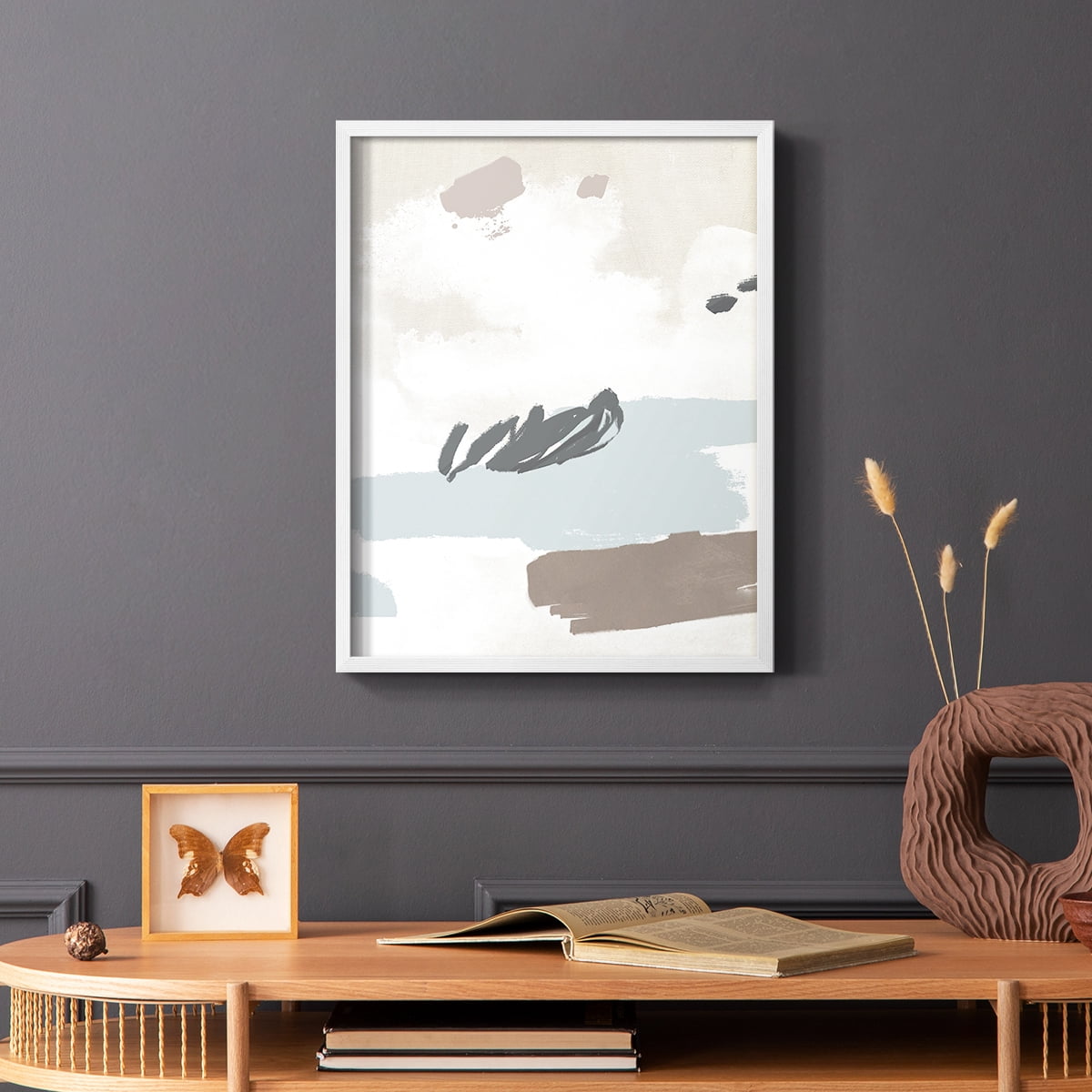 Neutral Wash II Framed Print in White Solid Wood Framed Print No Nail Hanging