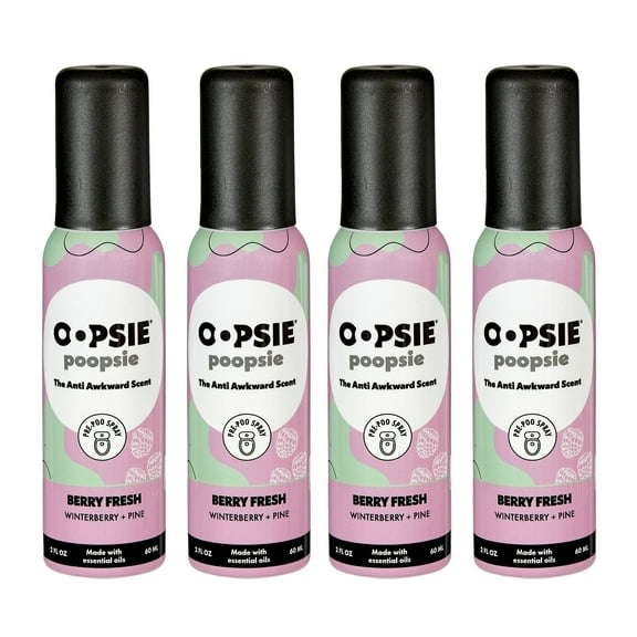 Oopsie Poopsie Before or After toilet Spray - 4 Pack of Berry Fresh Scent, Pre poo Air Freshener Spray, 2oz Travel Size bottles